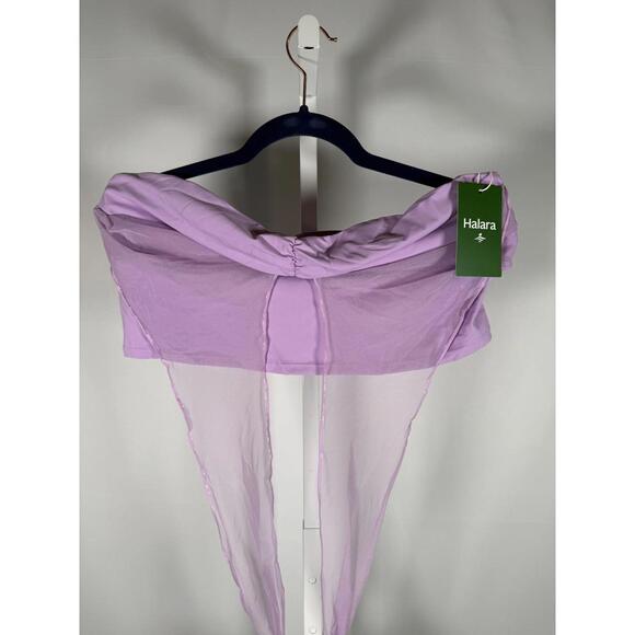 NWT Halara Purple Mesh Halter Bandeau Crop Top Ruched Front Size XL - Picture 3 of 6